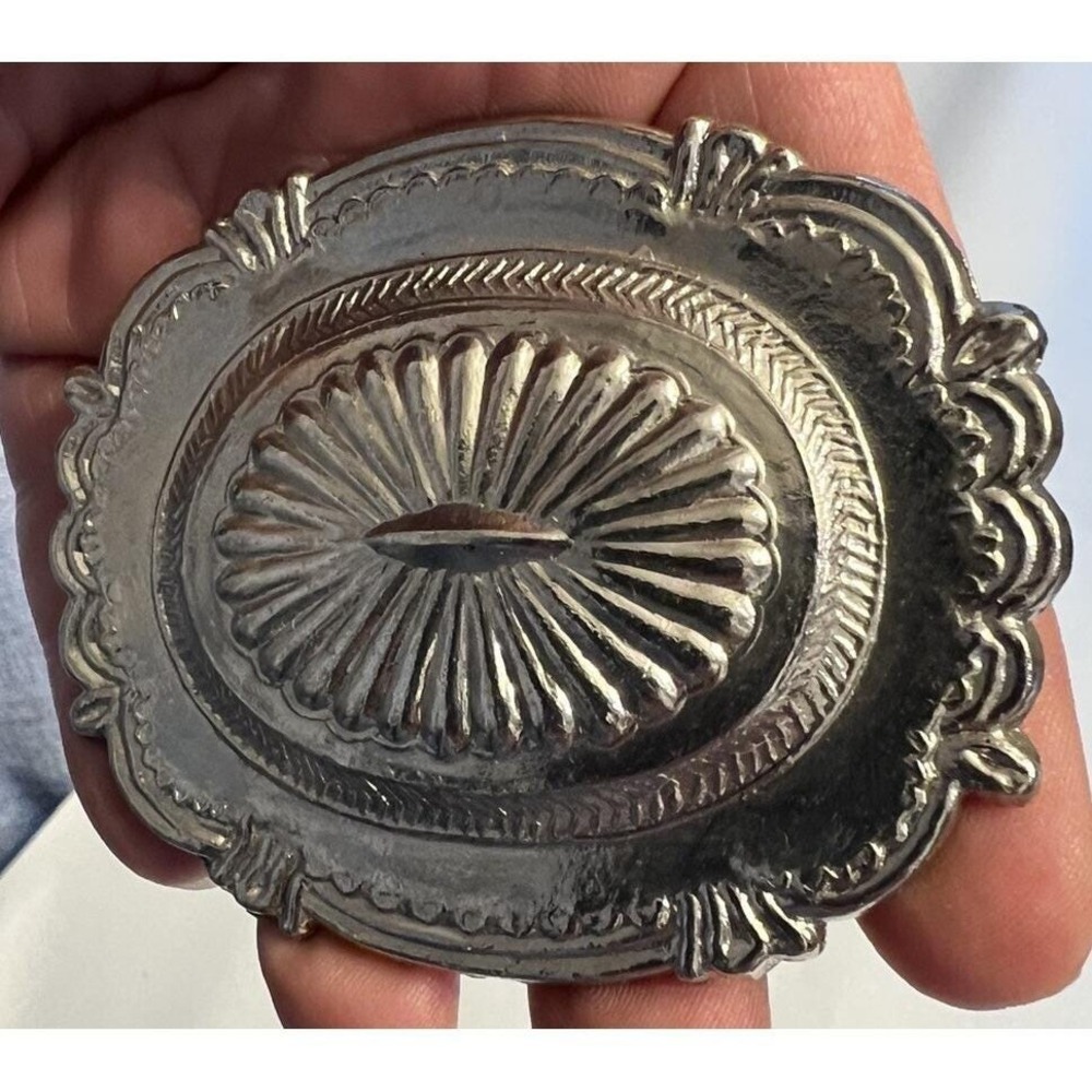 Vintage Silver Toned Belt Buckle No Identifying Marks 3" Wide